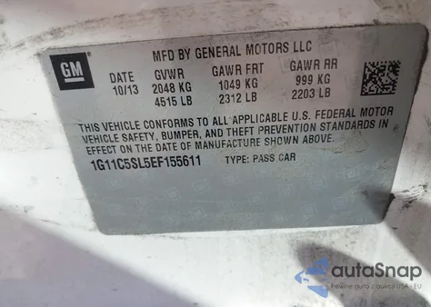 2014 Chevrolet Malibu 1Lt from USA, damaged, VIN 1G11C5SL5EF155611